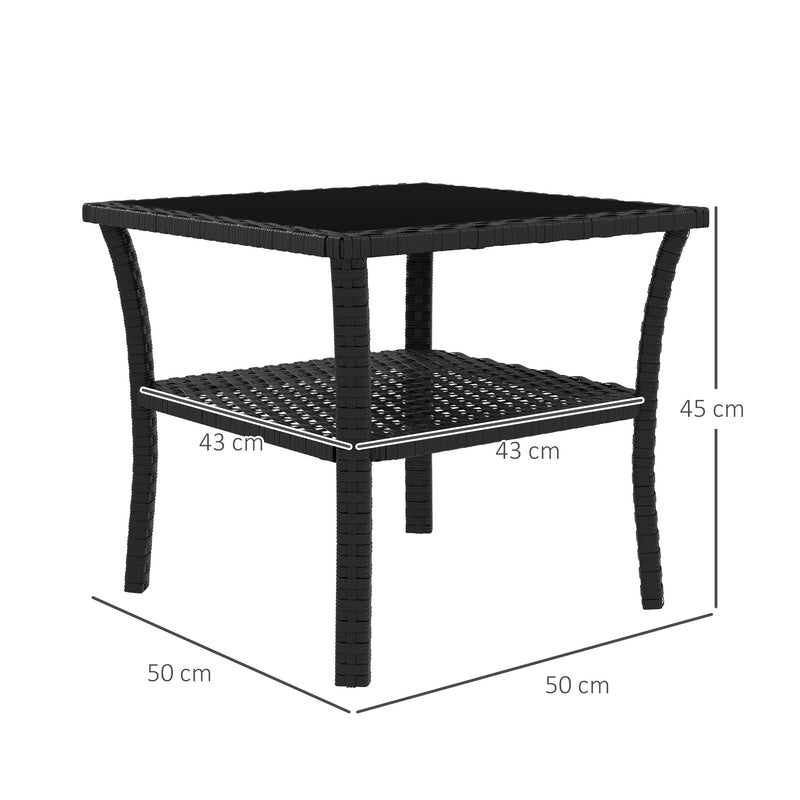 Black Rattan Two Tier Square Coffee Table for Garden or Patio by Outsunny