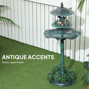 Outsunny 3-in-1 Garden Bird Bath, Freestanding Birdbath with Large Water Basin, Underneath Flower Planter, Φ50 x 113 cm, Green AOSOM