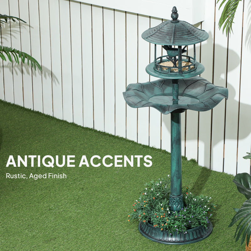 Outsunny 3-in-1 Garden Bird Bath, Freestanding Birdbath with Large Water Basin, Underneath Flower Planter, Φ50 x 113 cm, Green AOSOM