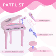Pink 37 Key Kids Electronic Keyboard Piano Set With Stool Microphone And Lights AOSOM