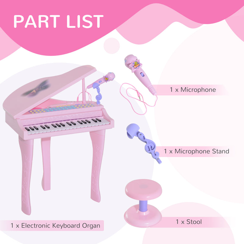 Pink 37 Key Kids Electronic Keyboard Piano Set With Stool Microphone And Lights AOSOM