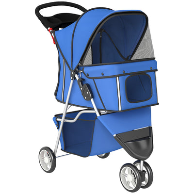 Dog Pram for Small Dogs with Foldable Frame and Storage Basket Blue AOSOM