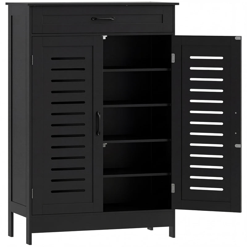 Black Shoe Storage Cabinet For Entryway with Louvered Doors Drawer and Adjustable Shelves 78x37x115cm Homcom