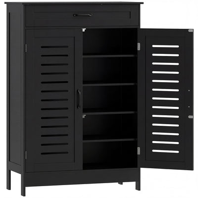 Black Shoe Storage Cabinet For Entryway with Louvered Doors Drawer and Adjustable Shelves 78x37x115cm Homcom