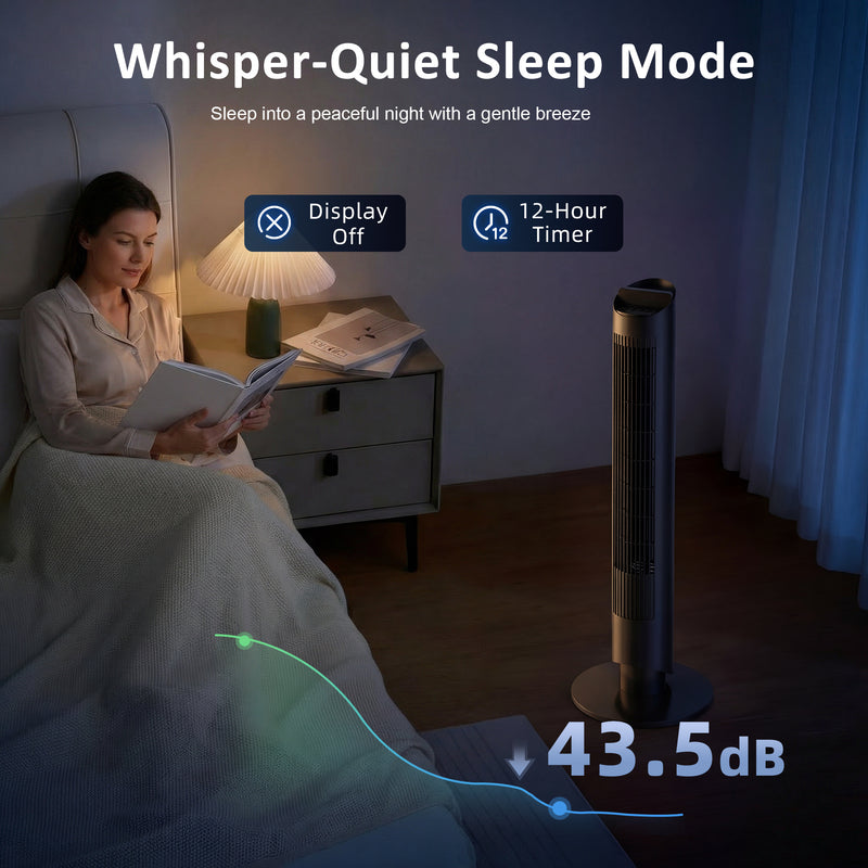 Tower Fan with Quiet Sleep Mode and App Control for Cool Comfortable Rooms Black AOSOM