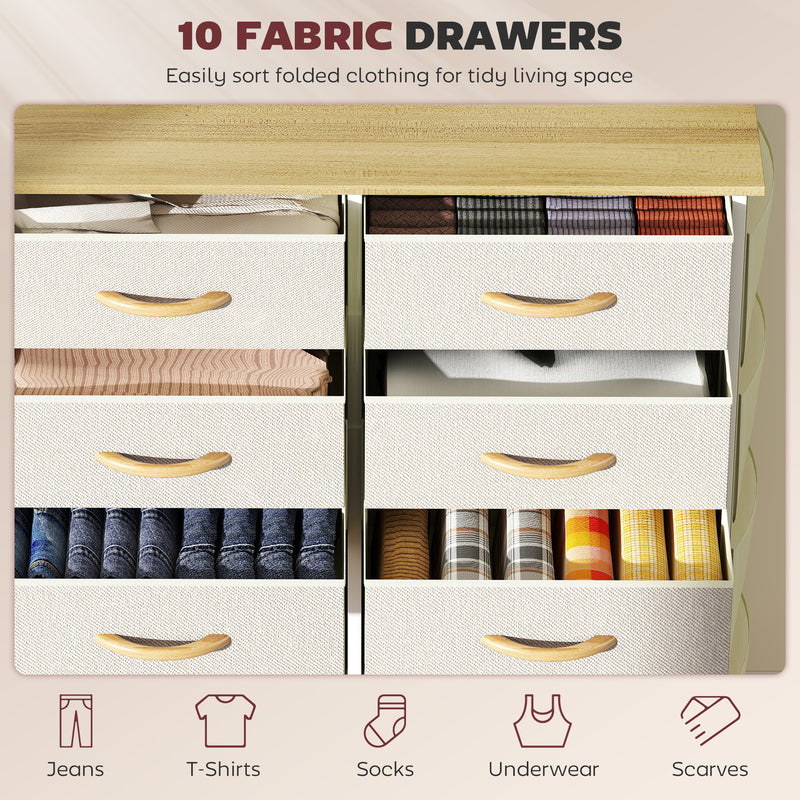 Ten Drawer Fabric Chest for Bedroom or Living Room Storage Solution, Beige