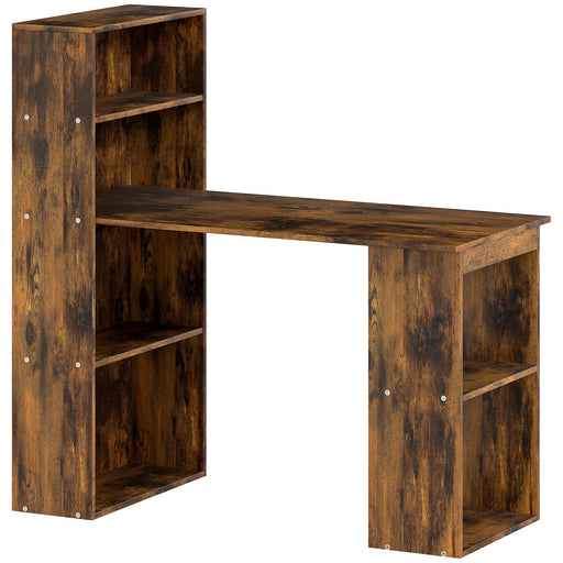 120cm Wooden Computer Desk with 6 Tier Shelves for Home Office or Study, Rustic Brown
