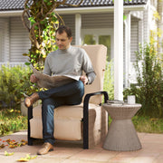 Brown Rattan Garden Recliner Chair With Cushion Side Tray And Footrest by Outsunny