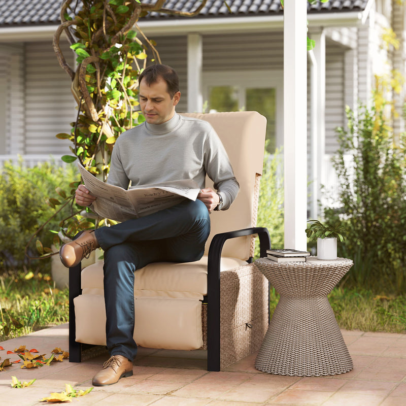 Brown Rattan Garden Recliner Chair With Cushion Side Tray And Footrest by Outsunny
