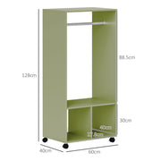 Green Small Open Wardrobe on Wheels with Clothes Rail and Shelves by HOMCOM