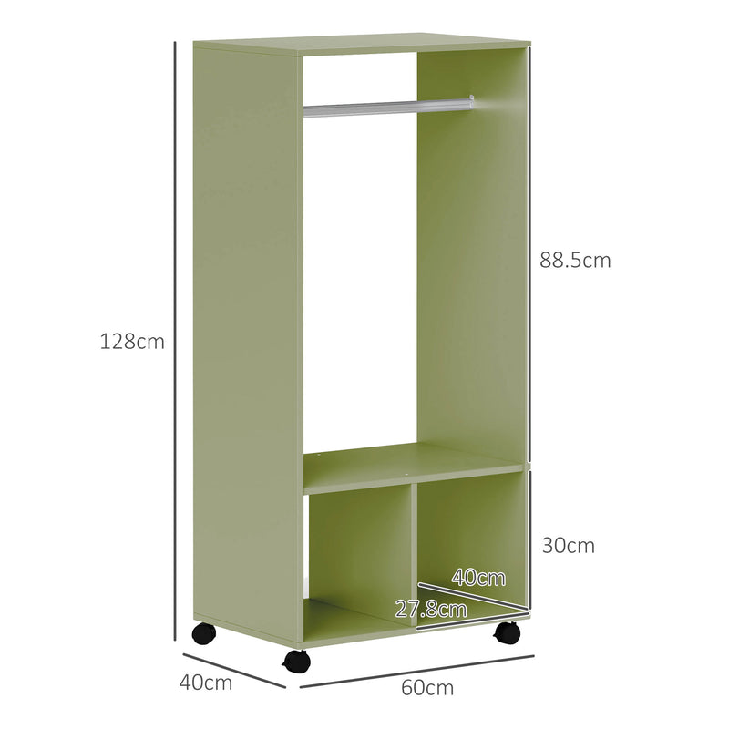 Green Small Open Wardrobe on Wheels with Clothes Rail and Shelves by HOMCOM