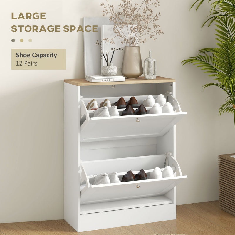 White Narrow Shoe Cabinet with Flip Drawers and Adjustable Shelves for Hallway Storage AOSOM