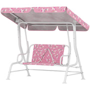 2 Seater Kids Garden Swing Bench With Adjustable Canopy And Seat Belts, Pink Aiyaplay