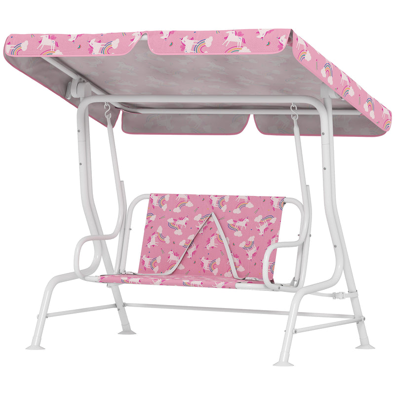 2 Seater Kids Garden Swing Bench With Adjustable Canopy And Seat Belts, Pink Aiyaplay
