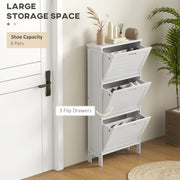 Slim Shoe Storage Cabinet with 3 Flip Drawers Space Saving Design for Hallway, White