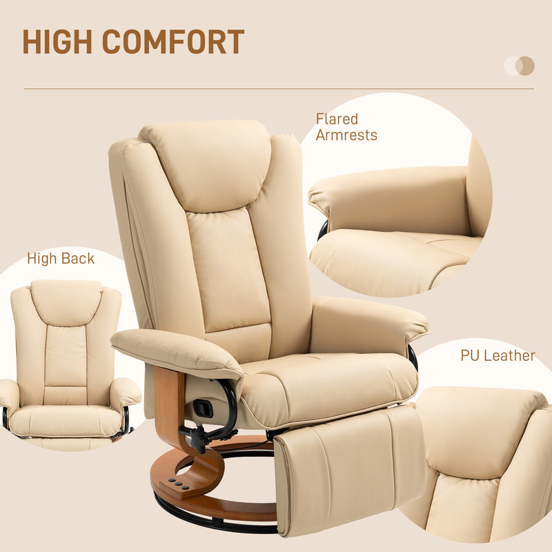 Beige Faux Leather Recliner Chair with Padded Seat and Footrest by HOMCOM