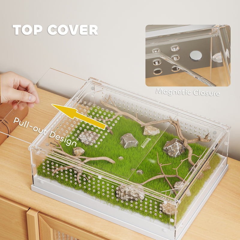 Acrylic Reptile Terrarium With Sliding Top Ventilated Lid for Snake or Gecko Clear AOSOM