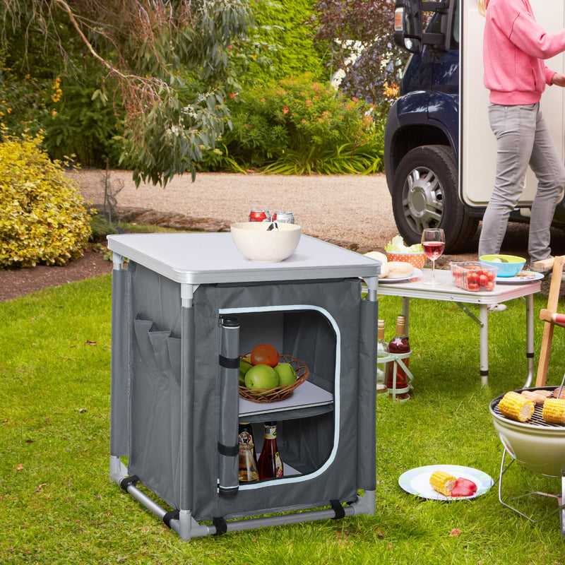 Camping Kitchen Unit with Shelves and Carry Bag for Organised Outdoor Cooking Grey
