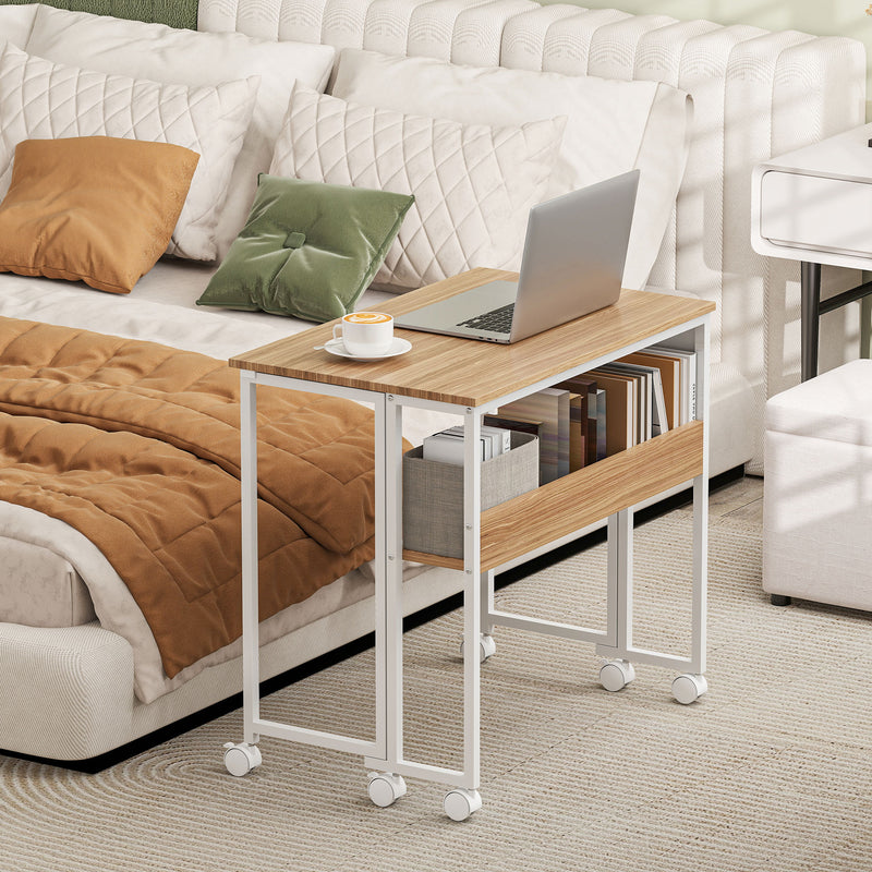 Natural Wood Drop Leaf Desk 80 cm Compact Writing Table for Small Home Office Spaces