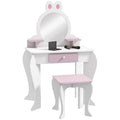 Kids Dressing Table with Mirror and Stool Ideal for Bedroom or Playroom, White and Pink