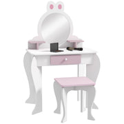 Kids Dressing Table with Mirror and Stool Ideal for Bedroom or Playroom, White and Pink