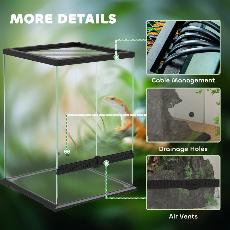 40L Reptile Vivarium Tank With Anti Escape Lid And Mesh Ventilation For Pets Black