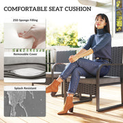 Rattan Garden Bistro Set for Two with Cushions and Glass Table for Small Spaces Black AOSOM