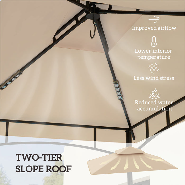 Beige Grill Gazebo Replacement Canopy UPF50+ Double Tiered 1.5 x 2.4m Top Cover by Outsunny