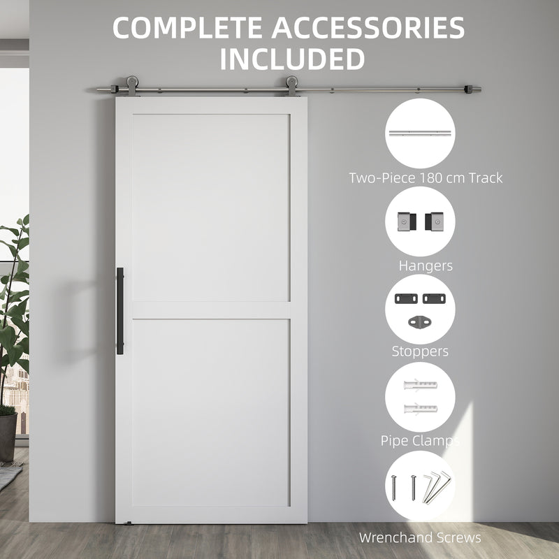 Sliding Door Hardware Kit for Quiet Wood Door Fitting Stainless Steel Silver AOSOM