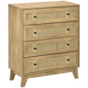 4 Drawer Storage Cabinet With Rattan Fronts Ideal For Bedroom Or Lounge, Wood Effect