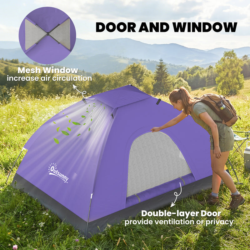 2 Person Camping Tent with Mesh Windows for Fresh Air and Bug Protection Light Purple