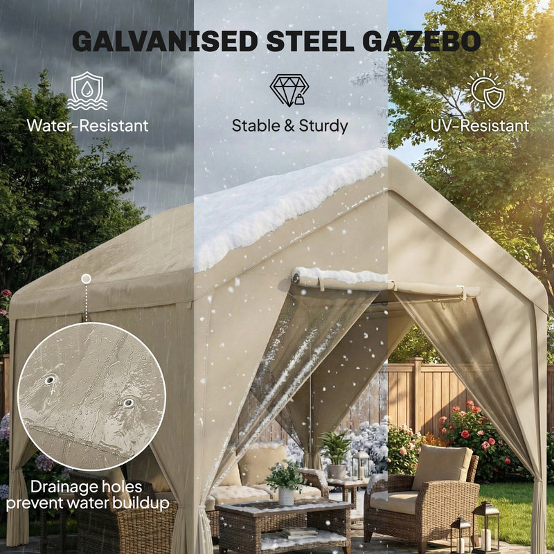 3x3m Garden Gazebo with Insect Netting and Weather Protection for Private Outdoor Gatherings, Khaki Outsunny