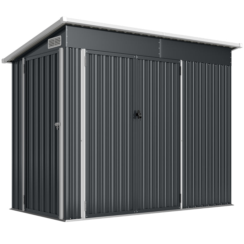 Metal Garden Storage Shed with Double Doors and Secure Lock for Tools and Bikes Dark Grey Outsunny