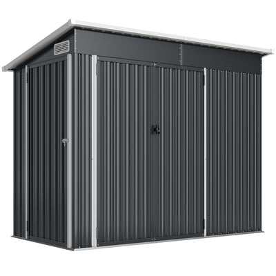 Metal Garden Storage Shed with Double Doors and Secure Lock for Tools and Bikes Dark Grey Outsunny