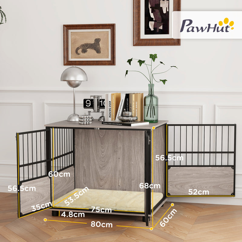 Furniture Style Dog Crate with Cushion and 3 Doors for Medium Dogs Indoor Use Brown