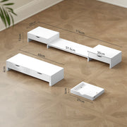 White Dual Monitor Stand Riser with Adjustable Length and Storage Drawers by HOMCOM AOSOM