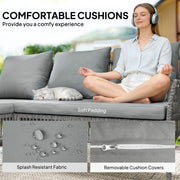 Small Rattan Garden Sofa Set with Loveseat Chaise and Coffee Table for Relaxing Outdoors, Dark Grey Outsunny