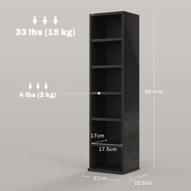 Set of 2 Tall CD Storage Shelves for Media Organisation with High Gloss Finish Black