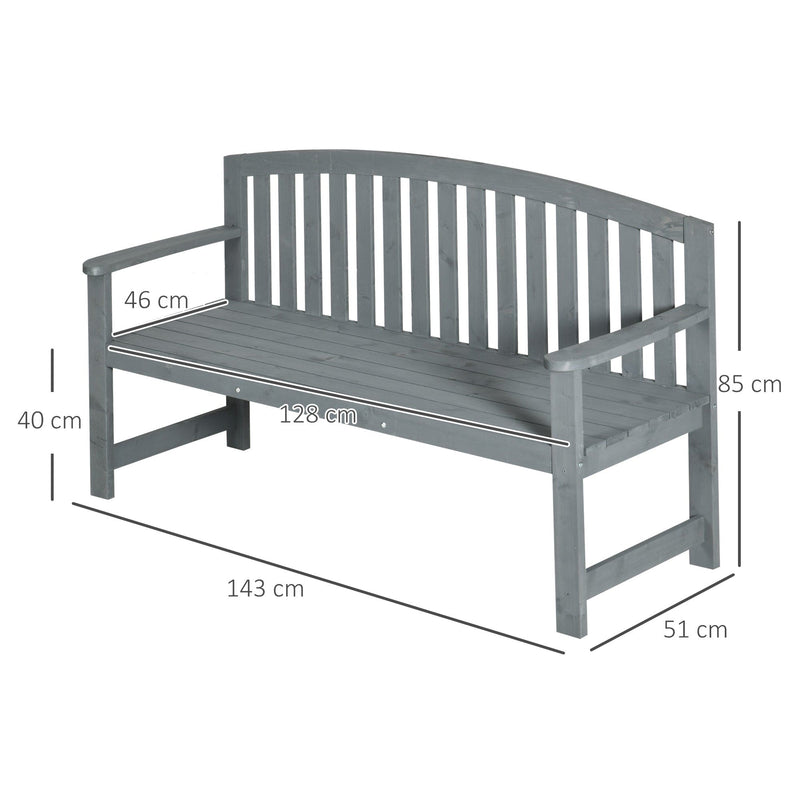 2 Seater Grey Wooden Garden Bench With Arms