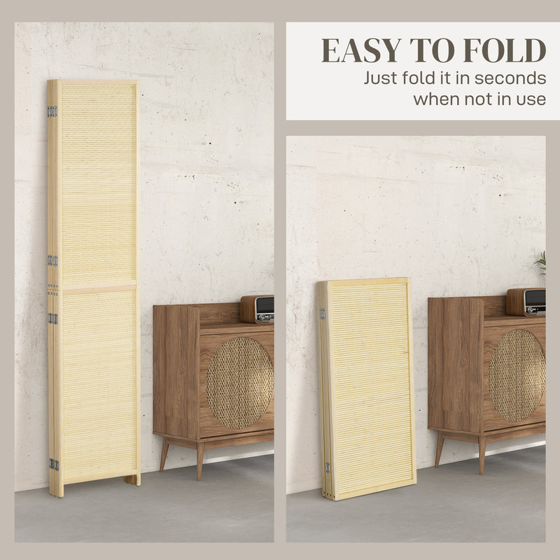 Bamboo Room Divider 4 Panel Folding Screen for Privacy and Space Separation Natural Wood AOSOM