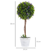Set of 2 Artificial Topiary Ball Trees with Lavender Flowers for Indoor Outdoor Use Green