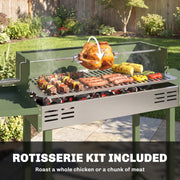 Charcoal BBQ Grill with Adjustable Rotisserie and Folding Shelves for Easy Outdoor Cooking Dark Green Outsunny