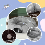2 in 1 Cat Tunnel and Bed with Hanging Ball and Peek Hole for Indoor Play, Grey AOSOM