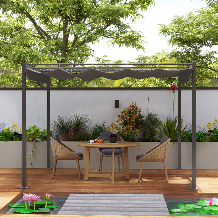 Grey 3x3 Meter Garden Pergola with Retractable UPF30+ Canopy and Magnetic Fixture by Outsunny