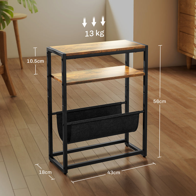 Narrow Side Table with 3 Tier Storage and Magazine Rack for Living Room or Bedroom Ru AOSOM