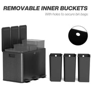 Triple Kitchen Bin 60LWith Soft Close Lids And Removable Inner Buckets Black
