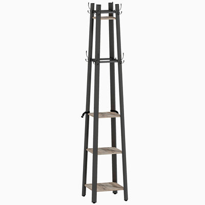 Industrial Freestanding Coat Rack with 8 Hooks and Storage Shelves for Hallway, Grey