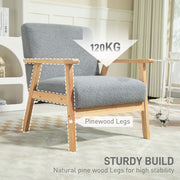 Grey Accent Chair with Wooden Frame for Home or Office by HOMCOM
