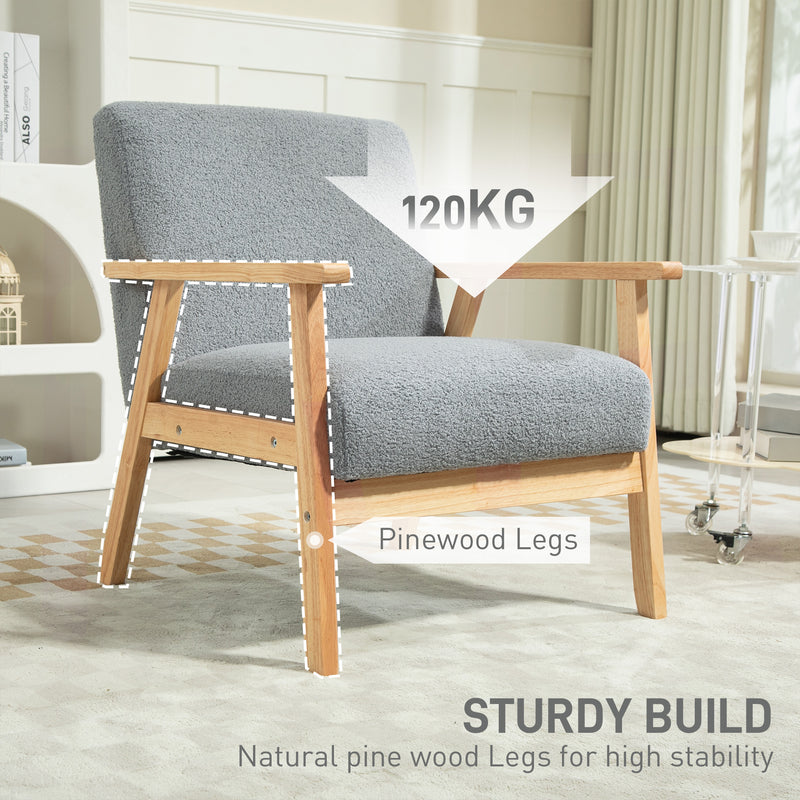 Grey Accent Chair with Wooden Frame for Home or Office by HOMCOM