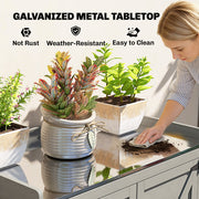Potting Station with Storage Cabinet & Galvanised Steel Top for Organising Garden Tools and Supplies, Grey Outsunny